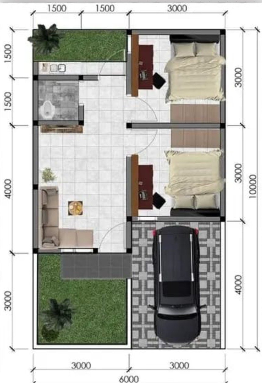 Denah rumah subsidi tipe 36/60